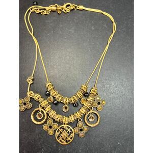 Chico’s Gold Tone Multi Charm Statement Necklace Adjustable 16–24”